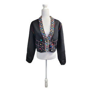 Lynn Murray Women's Funky Button Mixed Media Blazer Jacket Black Size Medium